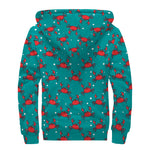 Red Crab Pattern Print Sherpa Lined Zip Up Hoodie