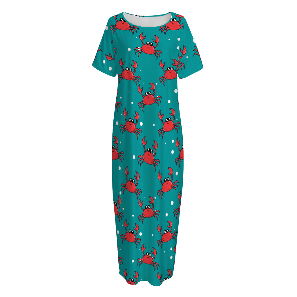 Red Crab Pattern Print Short Sleeve Long Nightdress