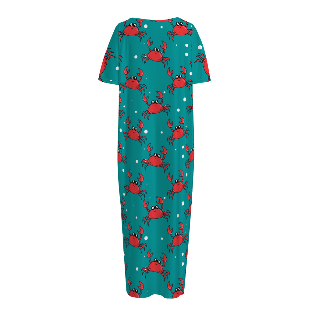Red Crab Pattern Print Short Sleeve Long Nightdress