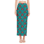Red Crab Pattern Print Side Slit Maxi Skirt