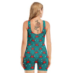 Red Crab Pattern Print Sleeveless One Piece Swimsuit