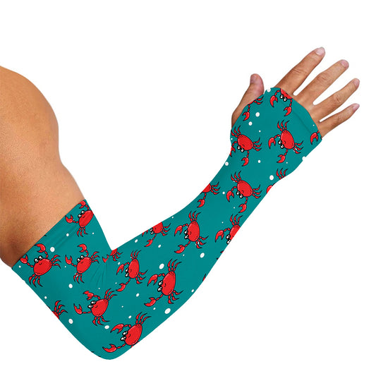 Red Crab Pattern Print Sun Protection Arm Sleeves