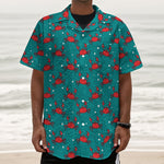 Red Crab Pattern Print Textured Short Sleeve Shirt