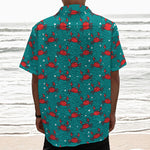 Red Crab Pattern Print Textured Short Sleeve Shirt