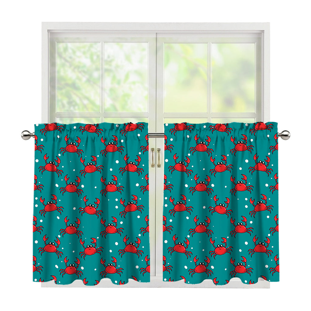 Red Crab Pattern Print Tier Curtains