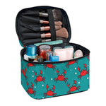 Red Crab Pattern Print Travel Makeup Bag