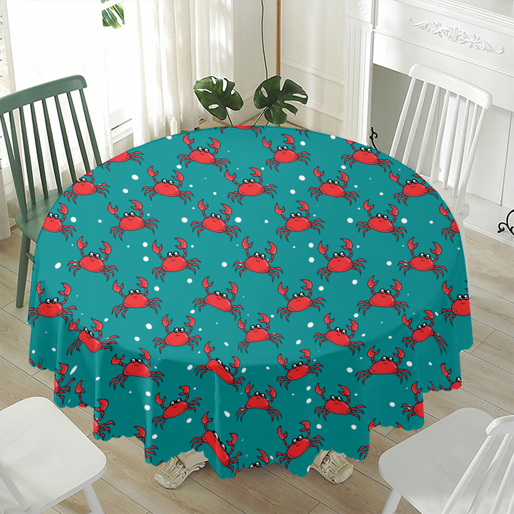 Red Crab Pattern Print Waterproof Round Tablecloth