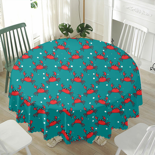 Red Crab Pattern Print Waterproof Round Tablecloth