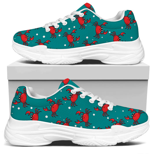 Red Crab Pattern Print White Chunky Shoes