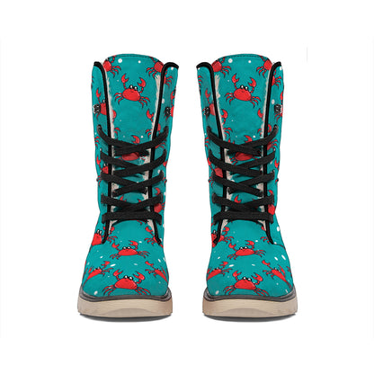 Red Crab Pattern Print Winter Boots