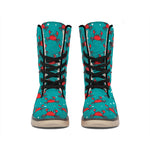 Red Crab Pattern Print Winter Boots