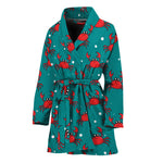 Red Crab Pattern Print Women's Bathrobe