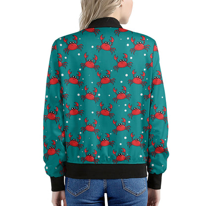 Red Crab Pattern Print Women's Bomber Jacket