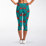 Red Crab Pattern Print Women's Capri Leggings