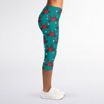 Red Crab Pattern Print Women's Capri Leggings