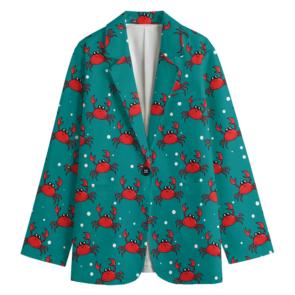 Red Crab Pattern Print Women's Cotton Blazer