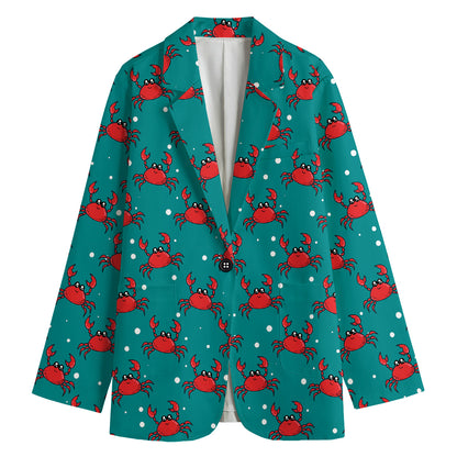 Red Crab Pattern Print Women's Cotton Blazer