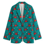 Red Crab Pattern Print Women's Cotton Blazer