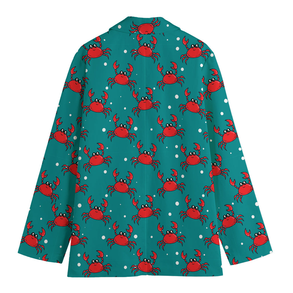 Red Crab Pattern Print Women's Cotton Blazer