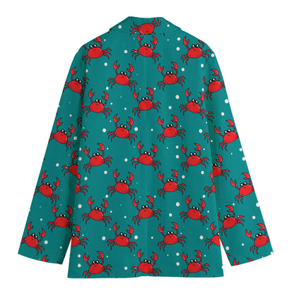 Red Crab Pattern Print Women's Cotton Blazer