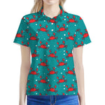 Red Crab Pattern Print Women's Polo Shirt