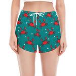 Red Crab Pattern Print Women's Split Running Shorts