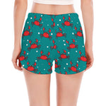 Red Crab Pattern Print Women's Split Running Shorts