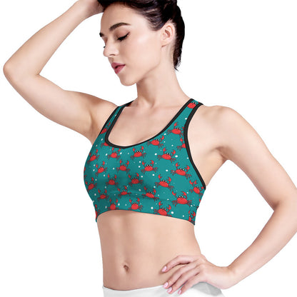 Red Crab Pattern Print Women's Sports Bra