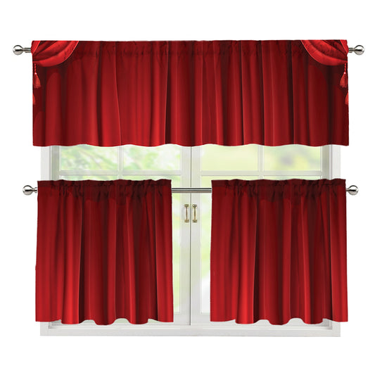 Red Curtain Theater Print 3 Piece Kitchen Curtains