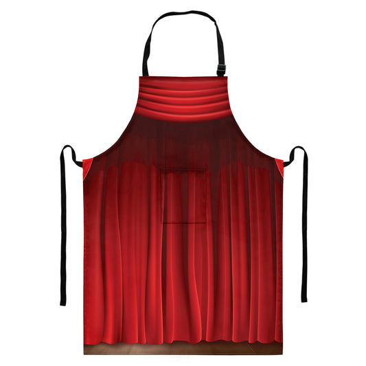 Red Curtain Theater Print Bib Apron With Pocket