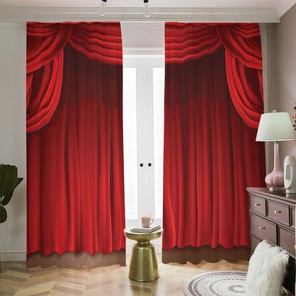 Red Curtain Theater Print Blackout Pencil Pleat Curtains
