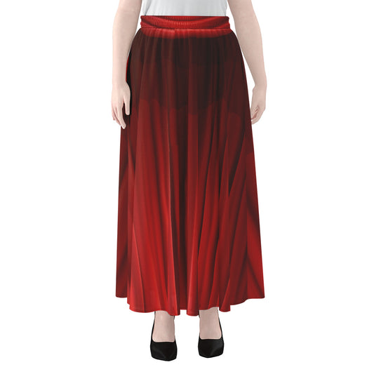 Red Curtain Theater Print Chiffon Maxi Skirt