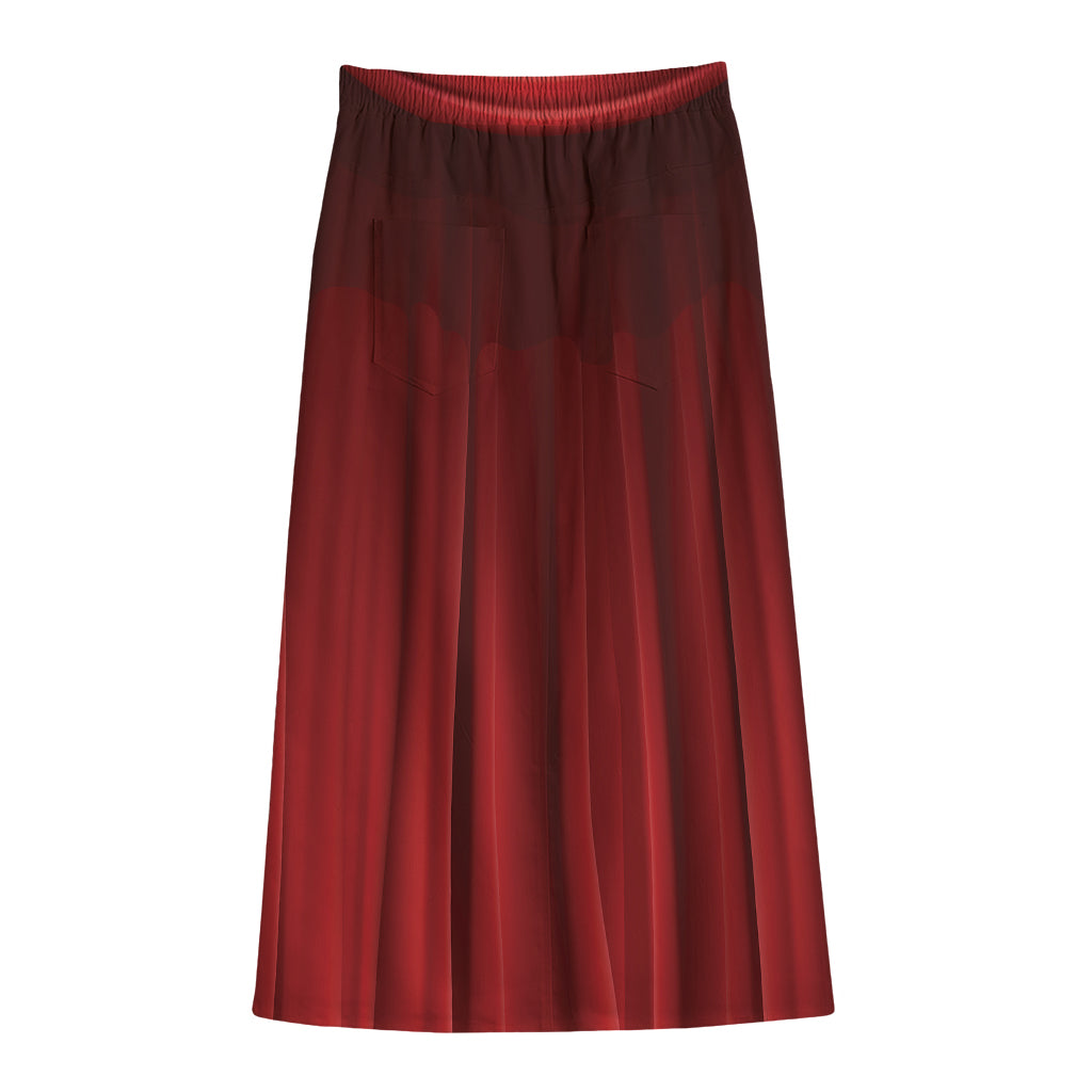 Red Curtain Theater Print Cotton Front Slit Maxi Skirt