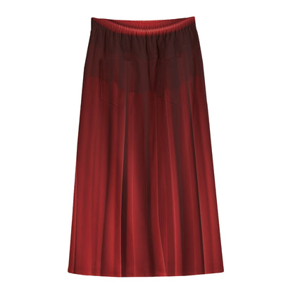 Red Curtain Theater Print Cotton Front Slit Maxi Skirt