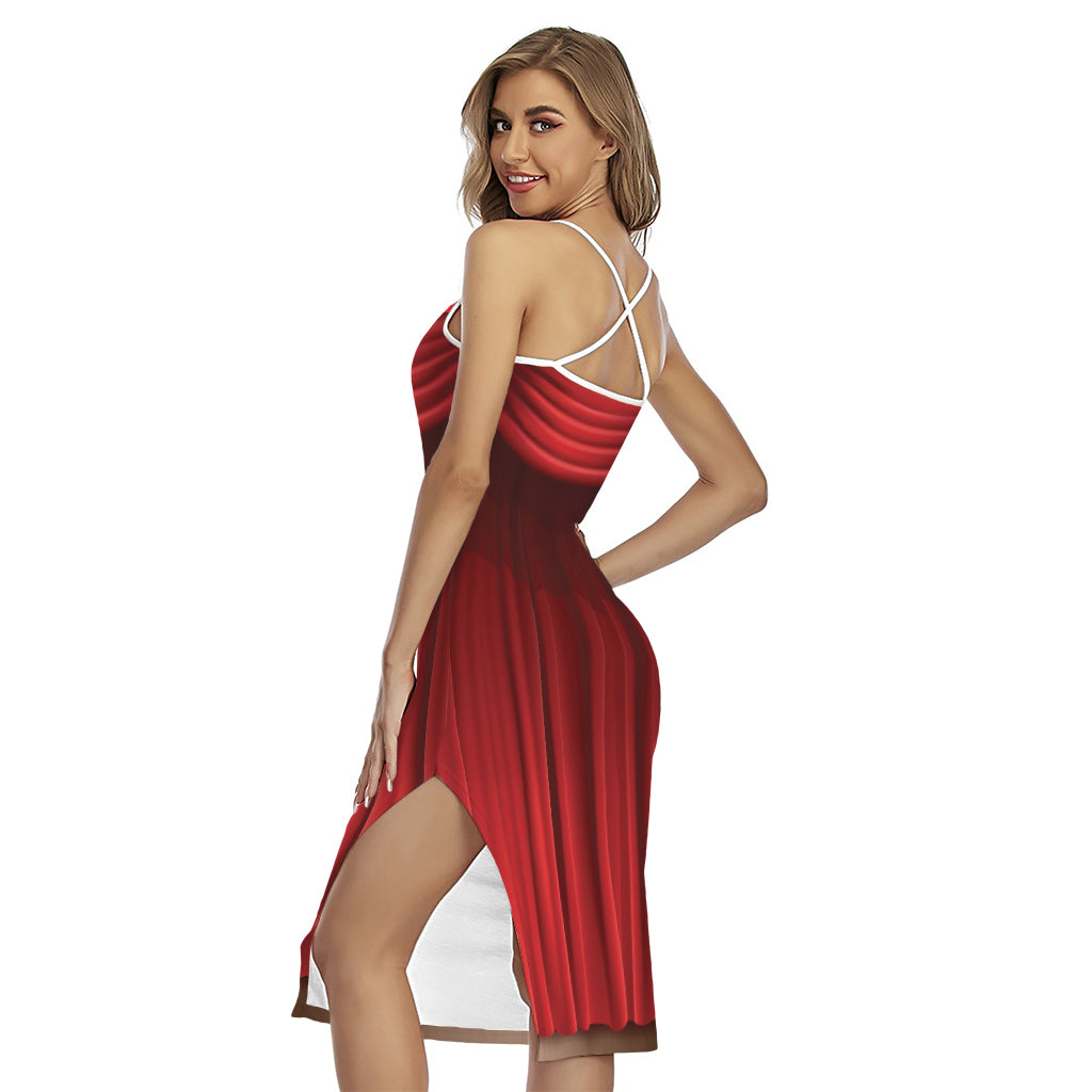 Red Curtain Theater Print Cross Back Cami Dress