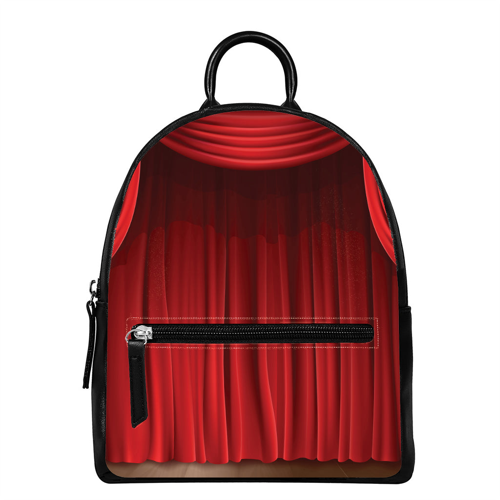 Red Curtain Theater Print Leather Backpack