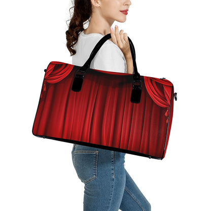 Red Curtain Theater Print Leather Duffle Bag