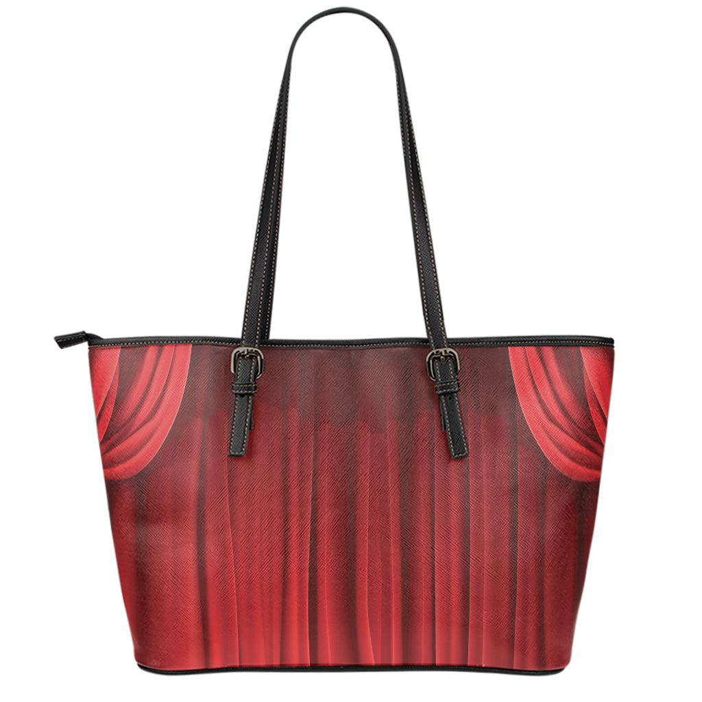 Red Curtain Theater Print Leather Tote Bag