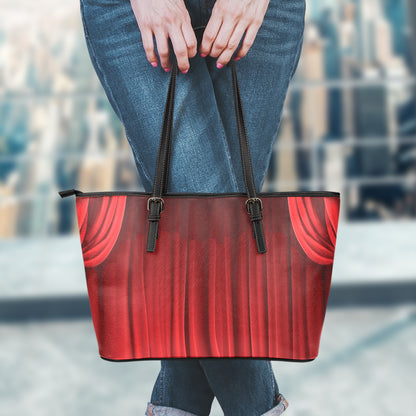 Red Curtain Theater Print Leather Tote Bag