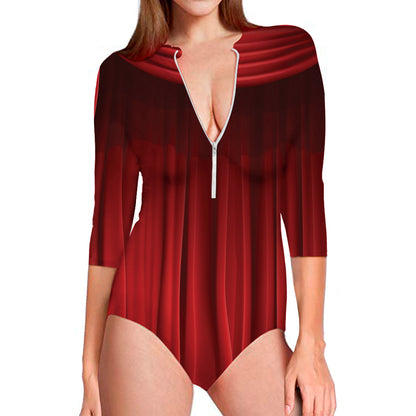 Red Curtain Theater Print Long Sleeve Swimsuit