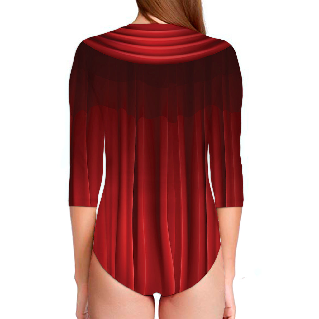 Red Curtain Theater Print Long Sleeve Swimsuit