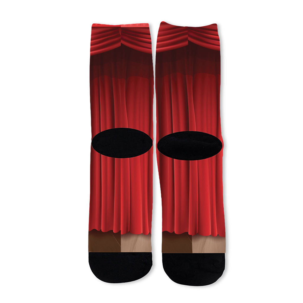 Red Curtain Theater Print Long Socks