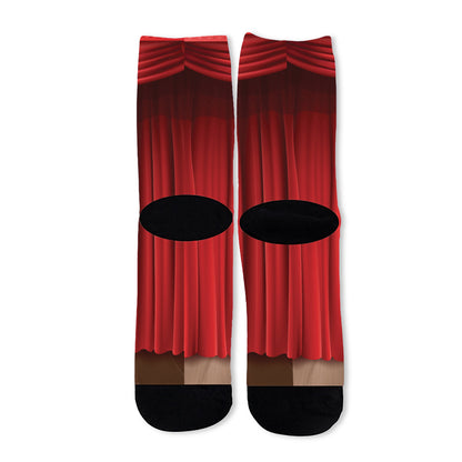 Red Curtain Theater Print Long Socks