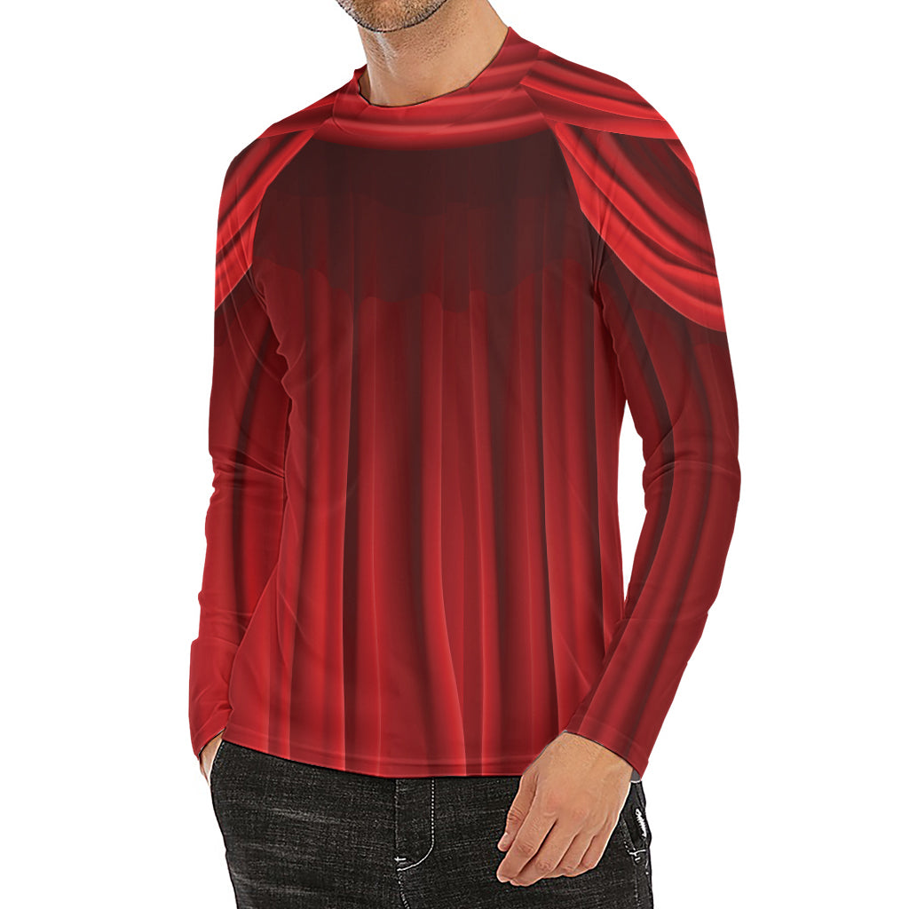 Red Curtain Theater Print Men's Long Sleeve Rash Guard