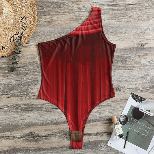 Red Curtain Theater Print One Shoulder Bodysuit