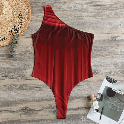 Red Curtain Theater Print One Shoulder Bodysuit