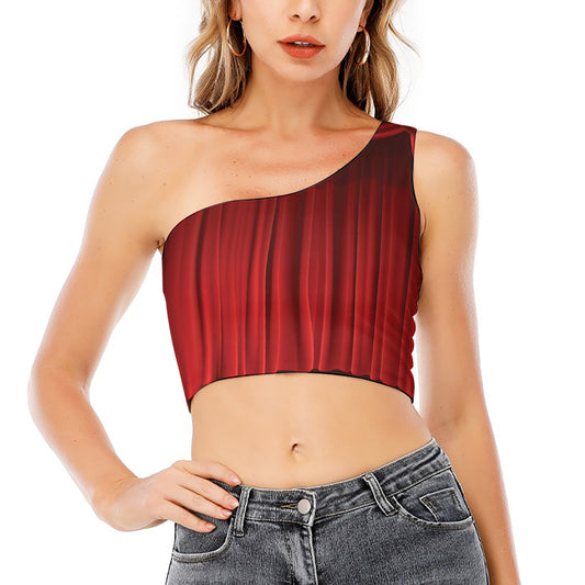 Red Curtain Theater Print One Shoulder Crop Top