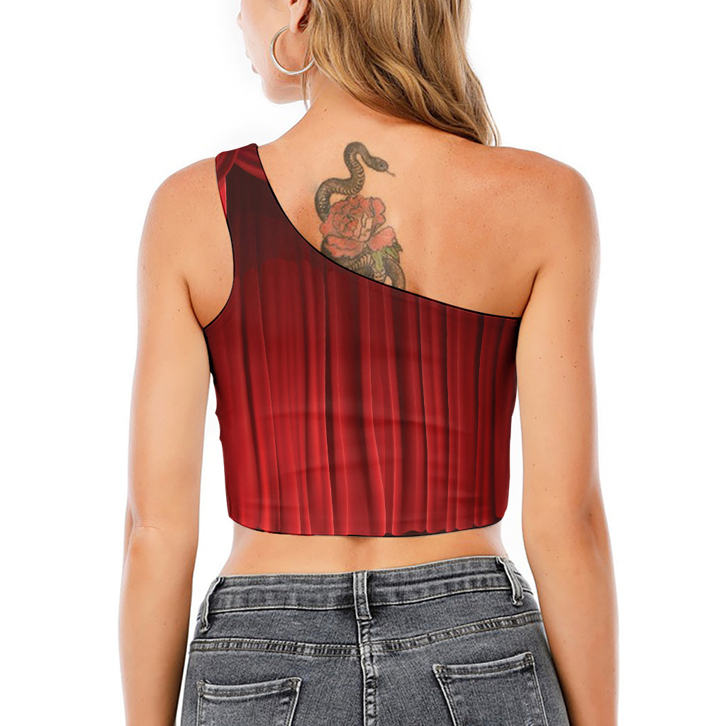 Red Curtain Theater Print One Shoulder Crop Top