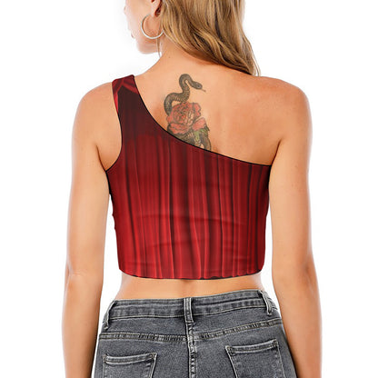 Red Curtain Theater Print One Shoulder Crop Top