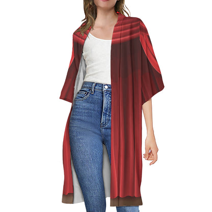 Red Curtain Theater Print Open Front Beach Cover Up